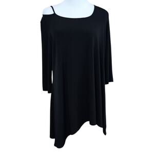 NEW CLARA SUN WOO Long Tunic Top Blouse M Slinky Asymmetric Career Office Travel